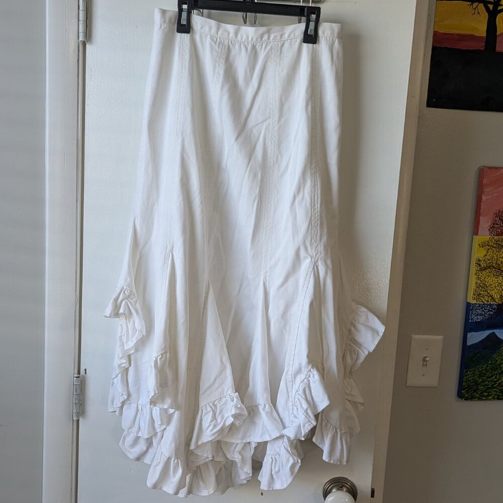 Shona Joy White Godet Ruffle Bottom Skirt Size 6